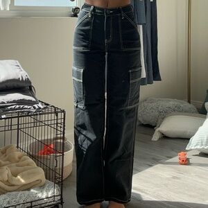 Black wide leg high rise jeans